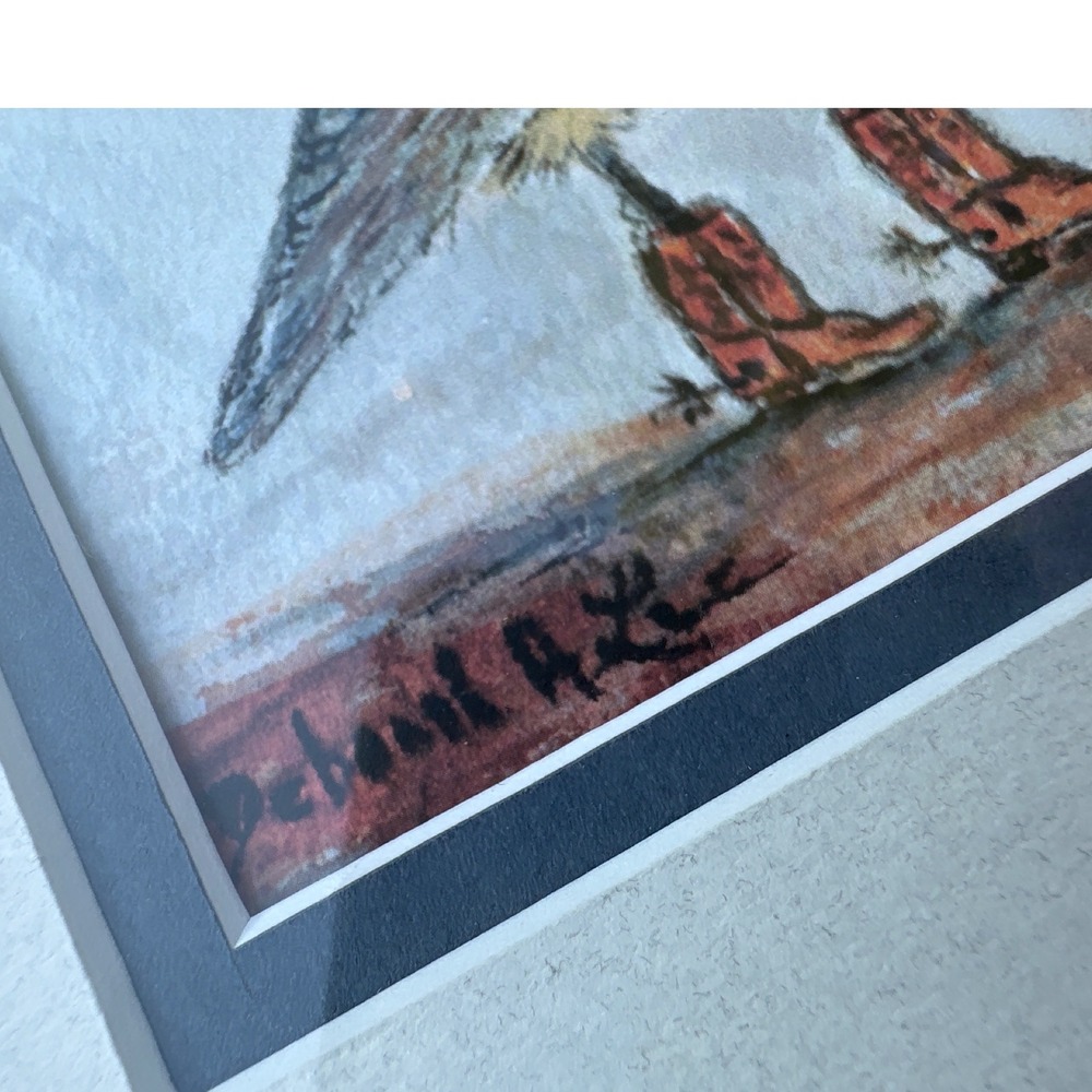 Deborah A Lee Original Watercolor Painting Quails in Red Cowboy Boots Framed Art - Picture 2 of 6